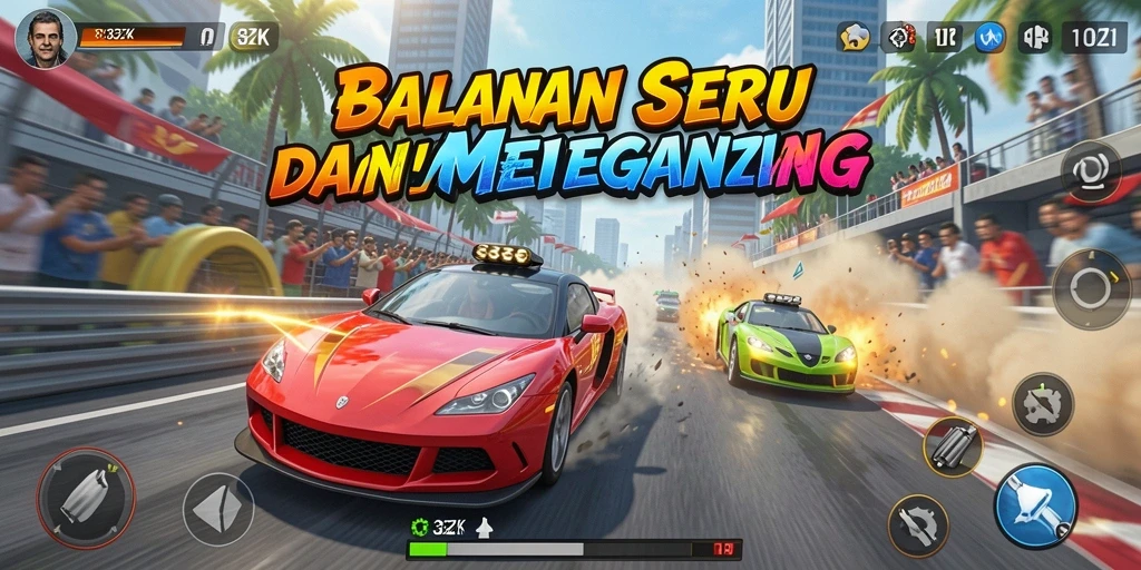 Tampilan gameplay seru di 33ZK saat balapan di trek menantang.