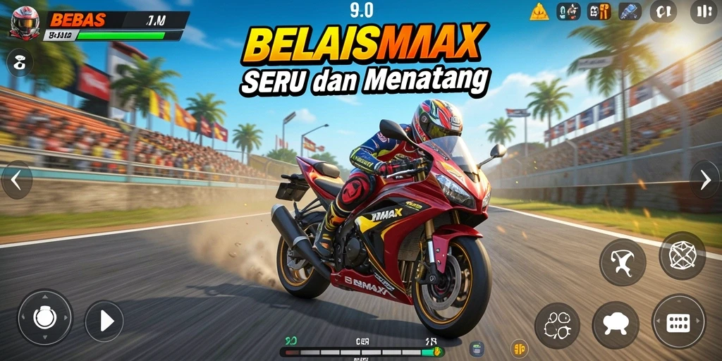 Gameplay seru dan menantang di BEBASMAX dengan balapan motor.