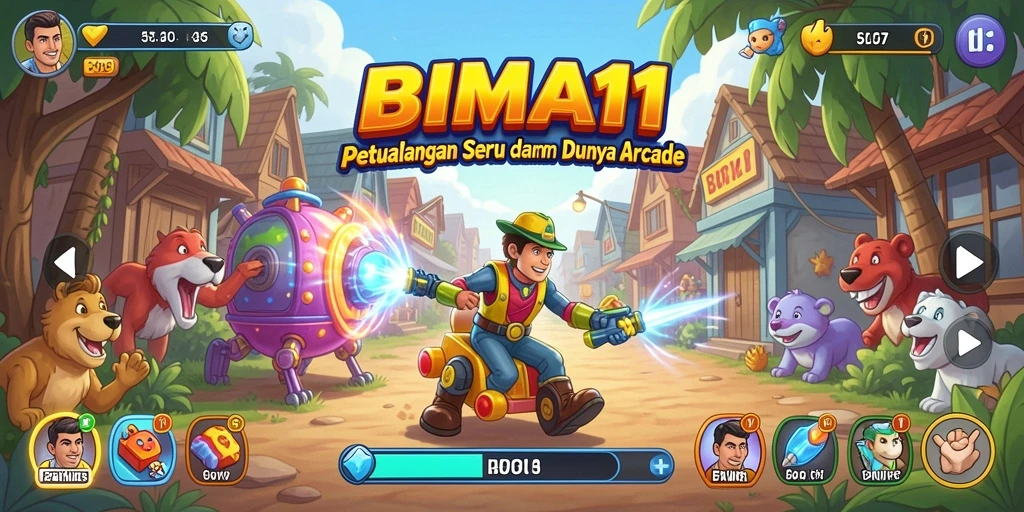 Screenshot utama BIMA11 menampilkan aksi seru dalam permainan Arcade.