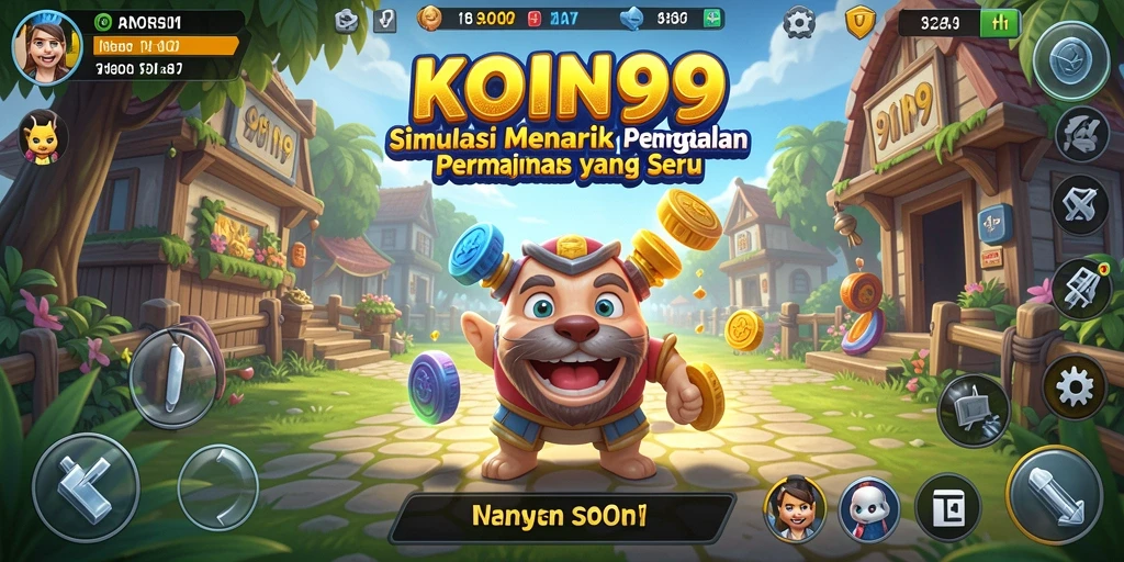 Screenshot utama KOIN99 menampilkan gameplay simulasi yang mendebarkan.