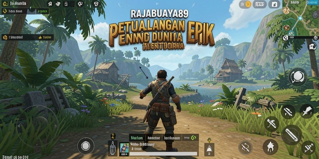Screenshot gameplay RAJABUAYA89 yang menampilkan petualangan epik di dunia terbuka.