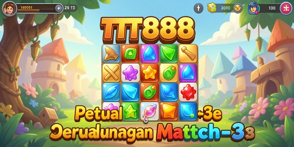 Screenshot TTT888 menampilkan gameplay seru dalam mencocokkan permata.